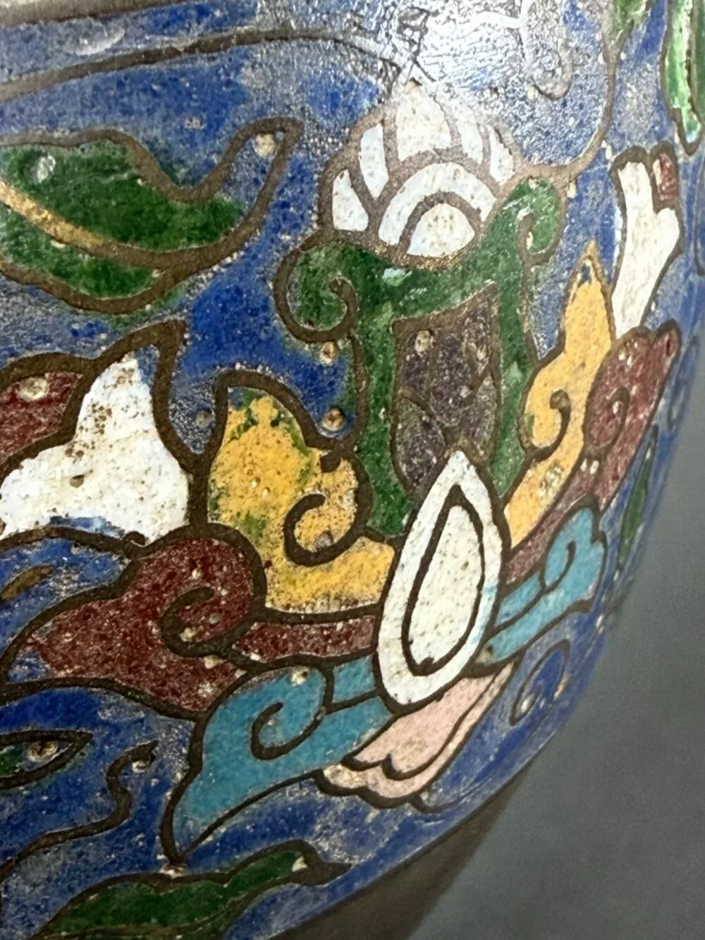 Antique Japanese Meiji Era Cloisonné Vase Intricate Floral Scroll Enamel Bronze
